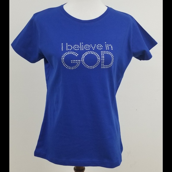 "I believe in God" dressy blue graphic tee - Picture 3 of 5